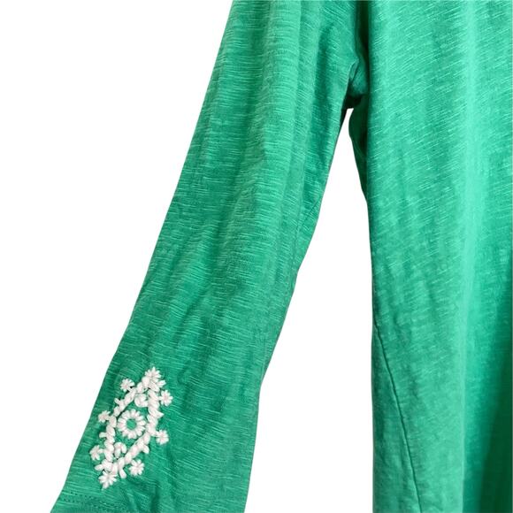 Soft Surroundings Size L Green 3/4 Sleeve Cotton Embroidered Boho Tunic Shirt - Picture 7 of 8
